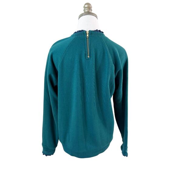 J. Crew Dark Green French Terry Pullover Size Large 100% Cotton Raglan Sleeve - Picture 6 of 11